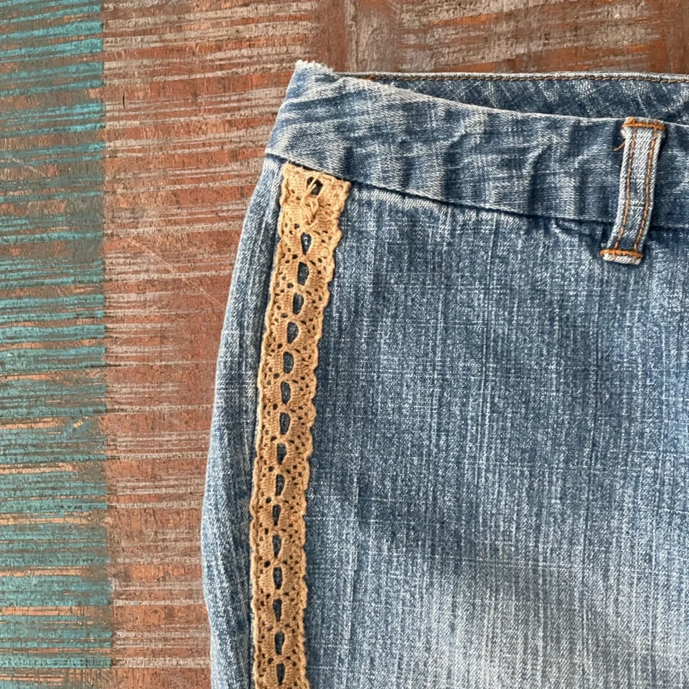 INC International Concepts Blue Jeans with Brown Lace Detail - Picture 3 of 8